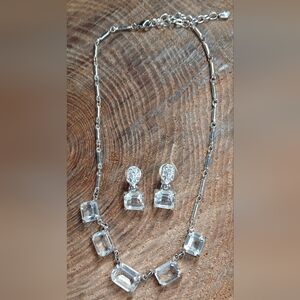 Vintage Swarovski Silver-tone Emerald-cut Clear Crystal Necklace & Earring Set